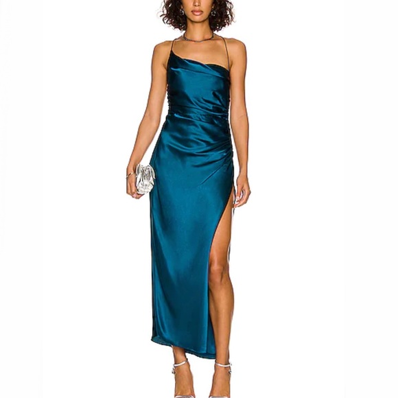 the sei Dresses & Skirts - The Sei Twist Cowl Ruched Dress in Peacock 4